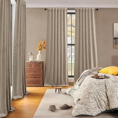 RYB HOME 100% Blackout Velvet Curtains for Living Room, Light Blocking Nursery Curtains 96 inches Long 2 Panels, Back Tab Thermal Insulated Window Drapes for Bedroom, Camel Beige, 52W x 96L - Image 2