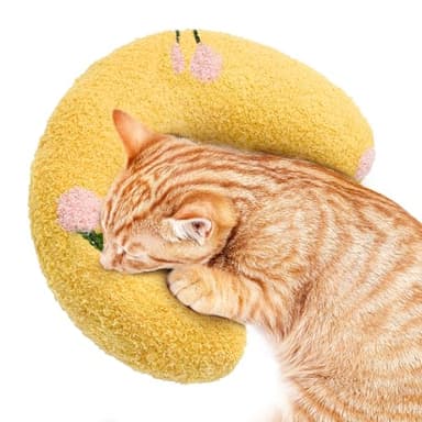 ucho Pillow for Cats, Ultra Soft Fluffy Pet Calming Toy Half Donut Cuddler, U-Shaped Pillow for Pet Cervical Protection Sleeping Improve- Yellow - Image 7