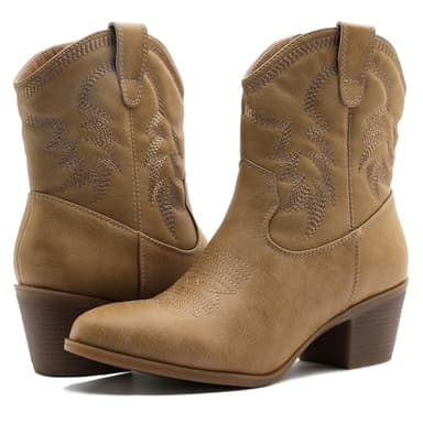 GLOBALWIN Women's Khaki Mid Calf The Western Cowboy Boots Fashion Cowgirl Boots For Women Low Heel Size 6M - Image 7