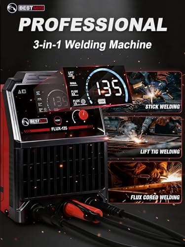 BESTMIG 135A MIG Welder - 3-in-1 Flux Core Welder, MIG/Lift TIG/Stick Welding Machine - Portable IGBT Inverter - 110V with Welder Helmet and Gloves (Red Black, MIG 135A Welder) - Image 3
