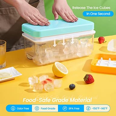 Ice Cube Tray with Lid and Bin, PHINOX 64 pcs Ice Trays for Freezer, Ice Cube Trays for Freezer with 2 trays, Container, Lid & Ice Scoop, BPA Free - Image 2
