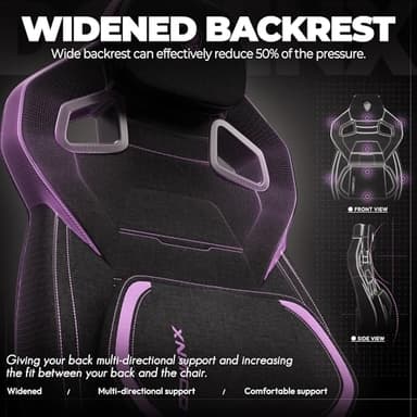 Dowinx Fabric Gaming Chair with Footrest, Big and Tall Ergonomic Gamer Chair with Lumbar Support, Wide Back Computer Chair for Heavy People, Purple - Image 5