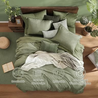 Monbix King Size Comforter Set, Sage Green King Size Bed Set Reversible 7 Pieces, Cationic Dyeing Bed in a Bag with Comforter, Sheets, Pillowcases & Shams - Image 2