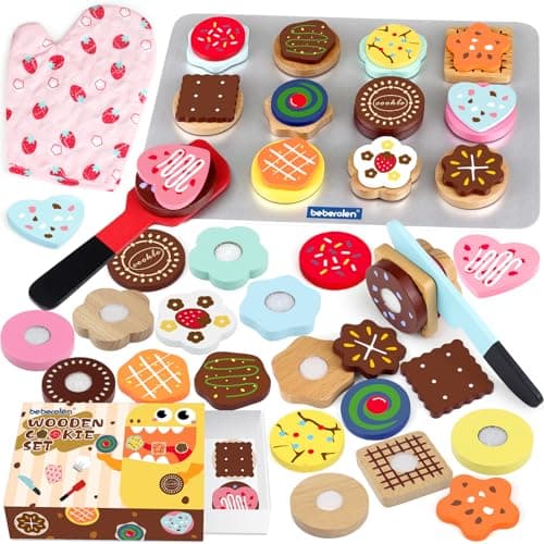 Wooden Cookie Play Food Set for Kids Kitchen Accessories Food Toys for Toddlers 1-3 Pretend Play Slice and Bake Gift for 3 4 5 Years Old Girls and Boys Toddler Learning Toys - Image 1