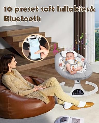 Electric Baby Swing for Infants to Toddler Portable Babies Swings Timing Function 5 Swing Speeds Bluetooth Touch Screen Music Speaker with 10 Preset Lullabies 5-Point Carabiner Gray - Image 5