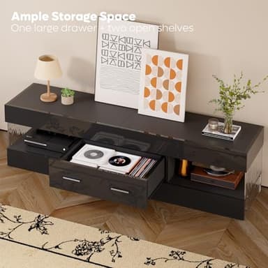 Bestier Black TV Stand for 55/60/65 Inch TV, High Gloss Modern TV Stand with Stone-Patterned Side Panels, LED Entertainment Center with Large Drawer, TV Consoles for Living Room, Bedroom - Image 5
