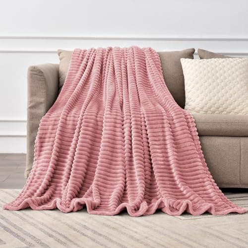 BEDELITE Baby Blankets for Boys Girls 50"x 70" - 3D Ribbed Jacquard Cute Fuzzy Fleece Blanket, Warm and Breathable Soft Cozy Throw XL Blanket, Dusty Pink - Image 1