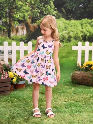 Girls Butterfly Summer Dress Bowknot Backless Sundress Birthday Dress Outfits for Baby Girls Sleeveless Casual Clothes 1-6T(1309-5T) - Image 3