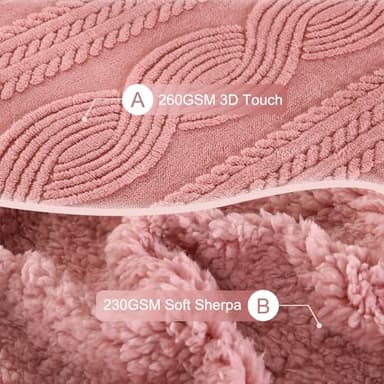 PU MEI Sherpa Throw Blanket for Couch Sofa 90”*80”- Fleece 3D Tufted Fuzzy Soft Cozy Blanket for Bed, Thick Warm Blanket for All Seasons, (Pink, 80"*90") - Image 3