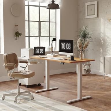 FEZIBO Electric Standing Desk, 55" x 24" Adjustable Height Sit/Stand Desk for Home Office, Ergonomic Workstation Computer Desk, Light Rustic - Image 2