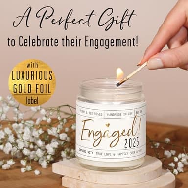Engagement Gift, Engagement Gifts for Couples -'Engaged 2025' Candle, w/Peony & Rose Wedding Bouquet I Fiance Gifts for Women I Engaged Gift for Her I 50Hr Burn, USA Made - Image 3