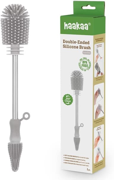 Haakaa Silicone Cleaning Brush Kit – Household Cleaning Brushes for Bottles and Crevices – Food-Grade Silicone: Dishwasher Safe (Brush-Grey - Image 1