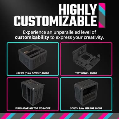 Cooler Master QUBE 500 Flatpack High Airflow Gaming ATX PC Mid-Tower, Customizable, Tempered Glass, Vertical GPU Mount, 365mm GPU Clearances, USB-C, Carrying Handle, Gem Mini - Image 3