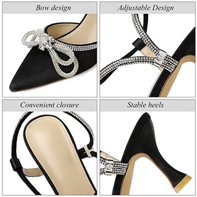 Susanny Black Rhinestone Heels for Women - Sparkly Pearl Glitter Bow Evening Party Ankle Strap Closed Toe Pumps Kitten Heels Dressy Prom Shoes 6 - Image 8