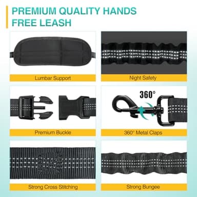 Kytely Hands Free Dog Leash with Zipper Pouch, Wide Padded Waist Dog Running Leash, Dual Padded Handles, Retractable Bungee for Walking Jogging Training Hiking - Image 7