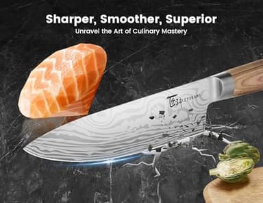 SYOKAMI 14pcs Chef Knife Set with Roll Bag, Professional Stainless Steel Japanese Knife Set with Pakkawood Handle for Professional Chef, Camping, Travel, BBQ, RV or Gift Beige - Image 5