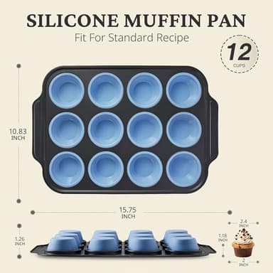 Silicone Muffin Pans for Baking with Metal Frame, Egg Bite Molds, Cupcake Pans 12 Regular Size, Muffin Tins Easy to Pop Nonstick Non Toxic Bakeware for Oven,Blue - Image 7