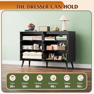WLIVE Black Dresser for Bedroom, 47.24'' Wide 6 Drawer Wood Dresser Storage Organizer with Sturdy Metal Handle, TV Stand for 55 inch TV, Chest of Drawers for Living Room, Hallway, Closet - Image 4