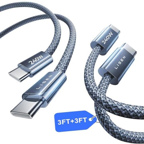 LISEN USB C to USB C Cable Fast Charging Cords 240W Type C Charger Fast Charging Cord Type C Cable for iPhone 16 15 iPad MacBook Pro Air Samsung S25 Switch,3.3ft+3.3ft/2 Pack/Midnight - Image 1