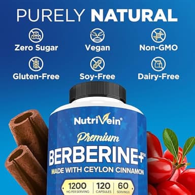 Nutrivein Premium Berberine 1200 mg with Ceylon Cinnamon - 120 Capsules: High-Absorption Berberine Supplement for Defenses, Digestion, & Metabolism - Image 6