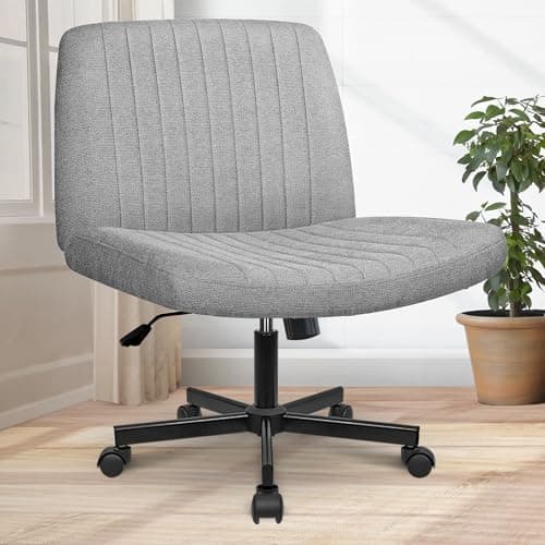 Orange Factory Criss Cross Chair Wheels Wide Cross Legged Office Desk Vanity Chair Comfy Fabric Armless Adjustable Swivel for Home Computer Task (Gray) - Image 1