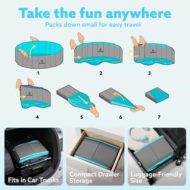 SLOOSH Foldable Dog Kiddie Pool - Portable Hard Plastic Doggie Swimming Pool, Anti-Slip Collapsible Pets Bath Tub Suitable for Kids Indoor Outdoor Backyard Use (48" x 12", Grey) - Image 6