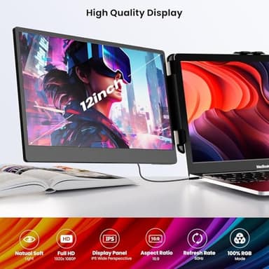 Fagomfer 12'' Triple Screen Extender - Ultra Slim 1080P FHD IPS Portable Monitor With Stand for Laptop, Compatible With Mac Windows Linux Switch PS4/5 - Image 2