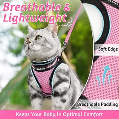 rabbitgoo Cat Harness and Leash Set for Walking Escape Proof, Adjustable Soft Kittens Vest with Reflective Strip for Cats, Comfortable Outdoor Vest, Pink, M - Image 3