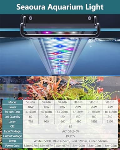 SEAOURA Led Aquarium Light for Plants-Full Spectrum Fish Tank Light with Timer Auto On/Off, 18-24 Inch, Adjustable Brightness, White Blue Red Green Pink LEDs with Extendable Brackets for Freshwater - Image 6