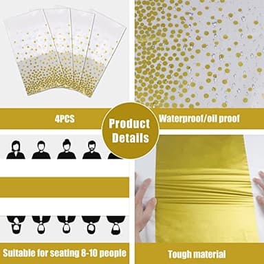OHOME 4 Pack Disposable Plastic Table Cloths for Parties,White and Gold Rectangle Table Covers for Fall Decor Wedding Bridal Shower Birthday | Baptism Friendsgiving Thanksgiving Decorations 54" x 108" - Image 5