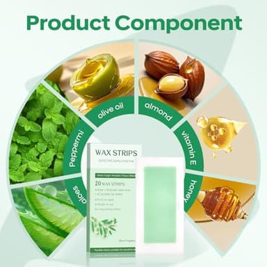 Wax Strips - Body Waxing Strips, Wax Kit for Women & Men - Brazilian Wax Kit, Back Waxing Kit, All Skin Types, Face, Arms, Legs, Armpits, Bikini, 98% Natural, Hypoallergenic Odourless, Green - Image 2