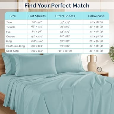Casa Platino 100% Cotton Sheets Queen Size Set - 6 Pieces (1 Flat, 1 Fitted, 4 Pillowcases) - Soft & Breathable Percale Weave - Cooling Bed Sheets with Deep Pocket - Durable Queen Sheet Set - Blue Sky - Image 6