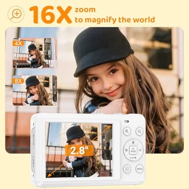 5K Digital Camera - 72MP Digital Cameras with 16X Zoom for Kids' Gifts - Autofocus Point and Shoot Digital Camera for Photography - UHD 2.8'' Screen Compact Portable Camera with 32GB SD Card - Image 3