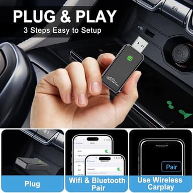 Wireless Carplay Adapter Converts Wired to Wireless Carplay Dongle for Wireless Control Plug & Play Carplay Fit for iPhone 6 or Above & Apple iPhone iOS 10+ Black (Carplay) - Image 2