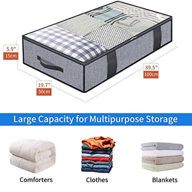 Onlyeasy Foldable Underbed Bags 2 Pack - Blankets Clothes Comforters Storage Bag Breathable Zippered Organizer for Bedroom with Clear Window and 4 Handles, 39.4x19.7x5.9 in, Linen-like Grey, MXDUBBP2 - Image 2