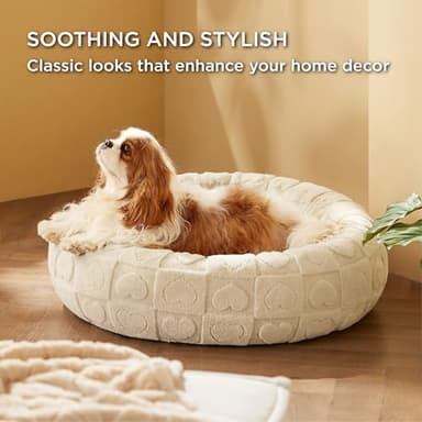 Bedsure Dog Bed for Medium Dogs - Donut Pet Bed for Puppy Kitten with Anti Slip Bottom, Round Sherpa Dog Beds with Washable Removable Cover, Cream, 30x30x8 inches - Image 4