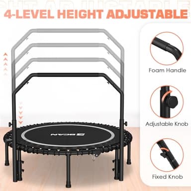 BCAN Rebounder Trampoline for Adult, 48" Fitness Trampoline with Bungees, U Shape Adjustable Foam Handle, Stable & Quiet, Indoor Outdoor Workout-Silver - Image 4