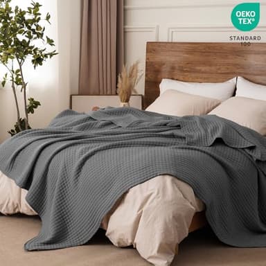 PHF Muslin Blanket King Size-Ultra Soft 50% Lyocell & 50% Cotton Blanket, Lightweight Breathable and Moisture Absorption Bedding, Cozy Woven Decor for All Season, 104"x90", Iron Gate - Image 2