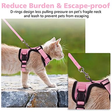 Dooradar Cat Harness and Leash Set, Escape Proof Safe Adjustable Kitten Vest Harnesses for Walking, Easy Control Soft Breathable Mesh Jacket with Reflective Strips for Cats, Pink, XS - Image 7