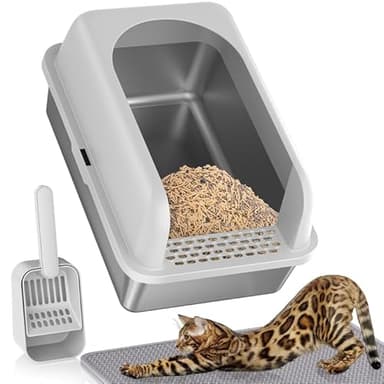 Stainless Steel Litter Box with Lid, Metal Litter Box with Cat Litter Mat,Extra Large Enclosed Cat Litter Boxes for Multiple Cats, Anti-Leakage,Non-Stick, Easy to Clean, Included Mat, Scoop - Image 1