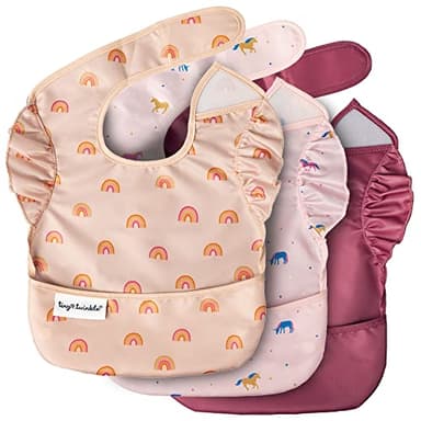 Tiny Twinkle Mess Proof Baby Bibs for Eating – Waterproof, Wipeable Toddler Bibs with Pocket – Baby Food Bibs for Girls & Boys(3 Pack,Unicorn) - Image 1