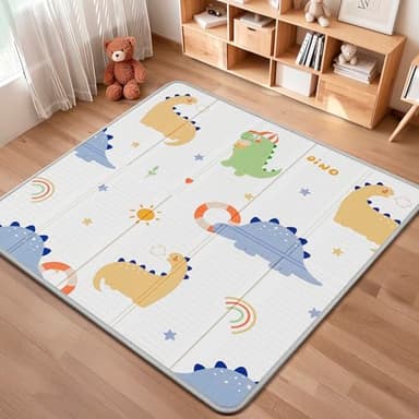 Foldable Baby Play Mat, PIGLOG Waterproof Playmats for Babies and Toddlers Kids, Safe Foam Playmat for Tummy Time, 50x50 Playpen Mat, Reversible Portable Baby Floor Mat for Infant, Toddler, Dinosaur - Image 1