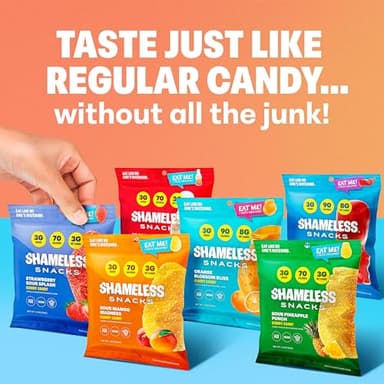 Shameless Snacks Candy Carnival - Healthy Low Sugar Snacks with Pineapple, Mango, Orange, Strawberry & Cola Gummies - Vegan, Gluten-Free, Low-Calorie Candy Variety Pack - Image 3