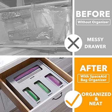 SpaceAid Bag Storage Organizer for Kitchen Drawer, Bamboo Organizer, Compatible with Gallon, Quart, Sandwich and Snack Variety Size Bag (1 Box 4 Slots), Gray - Image 2