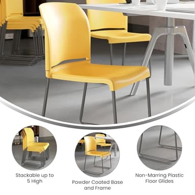 Flash Furniture HERCULES Series 5 Pack 880 lb. Capacity Yellow Full Back Contoured Stack Chair with Gray Powder Coated Sled Base - Image 5