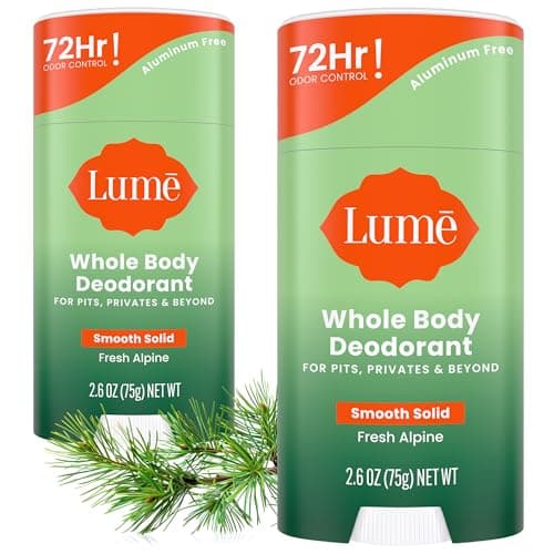 Lume Whole Body Deodorant - Smooth Solid Stick - 72 Hour Odor Control - Doctor Developed - Aluminum Free, Baking Soda Free and Skin Loving - 2.6 Ounce (Pack of 2) (Fresh Alpine) - Image 1