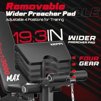 KeppiFitness Adjustable Weight Bench, Bench3000 MAX Heavy Duty Workout Bench Press with Leg Extension and Preacher Pad for Home Gym Fitness, Flat Incline Decline Sit Up Bench - Image 5