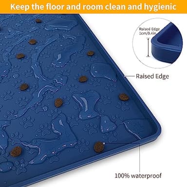 Ptlom Silicone Pet Placemat for Dog and Cat, Waterproof Anti-Slip Pet Feeding Bowl Mats for Food and Water, Small Medium Large Tray Mat Prevent Residues from Spilling to Floor, Navy Blue, 31.5" 23.6" - Image 6