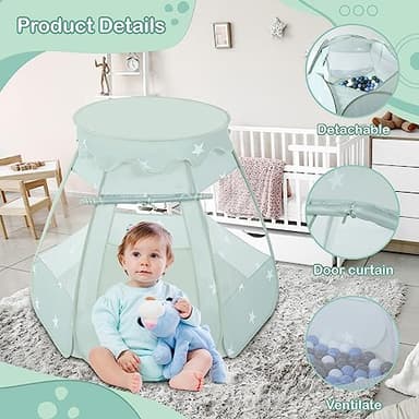 Wilhunter Baby Ball Pit for Toddler with 50 Balls, Kids Pop Up Play Tent for Girls, Princess Toys Gifts for Children Indoor & Outdoor Playhouse (Celadon: Gray/White/Babyblue, 109x90cm/50 Balls) - Image 6