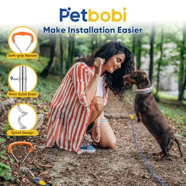 Petbobi Dog Tie-Out Cable and Stake - 20ft Heavy Duty Cable with Spring, No Tangle, 16in Ground Stake, Ideal for Yard, Camping and Beach, Suitable for Small Medium Large Dogs Up to 120 lbs, Blue - Image 3